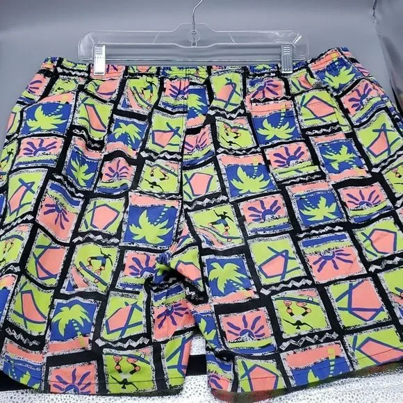 REPAGE Vintage 80's 90's Retro Men's Swim Trunks Neon XL - Picture 4 of 5
